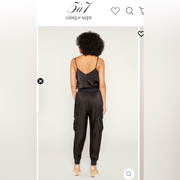 Cinq a Sept Amia Satin V-Neck Jumpsuit - Black